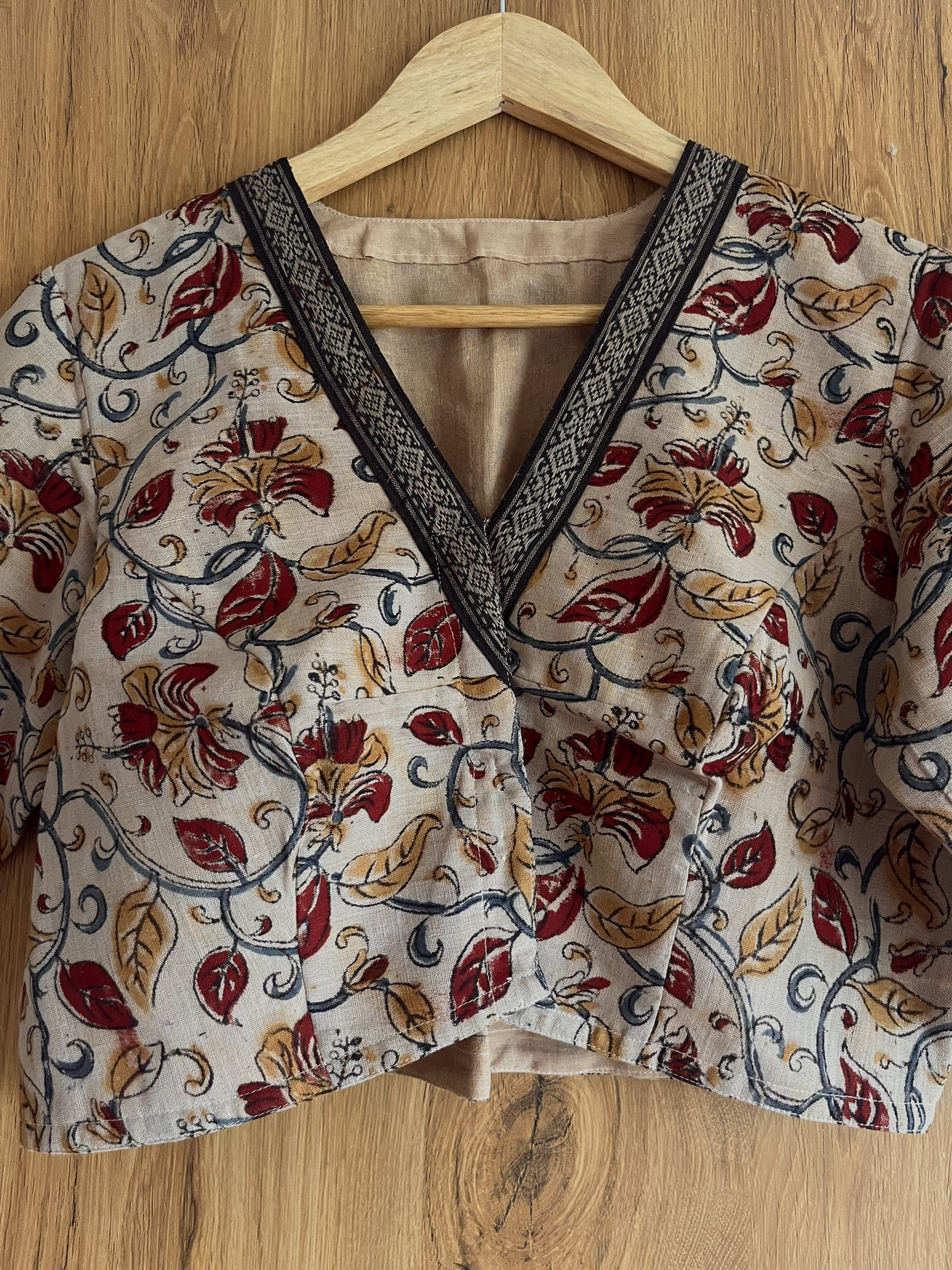 Kalamkari hand-spun cotton saree blouse