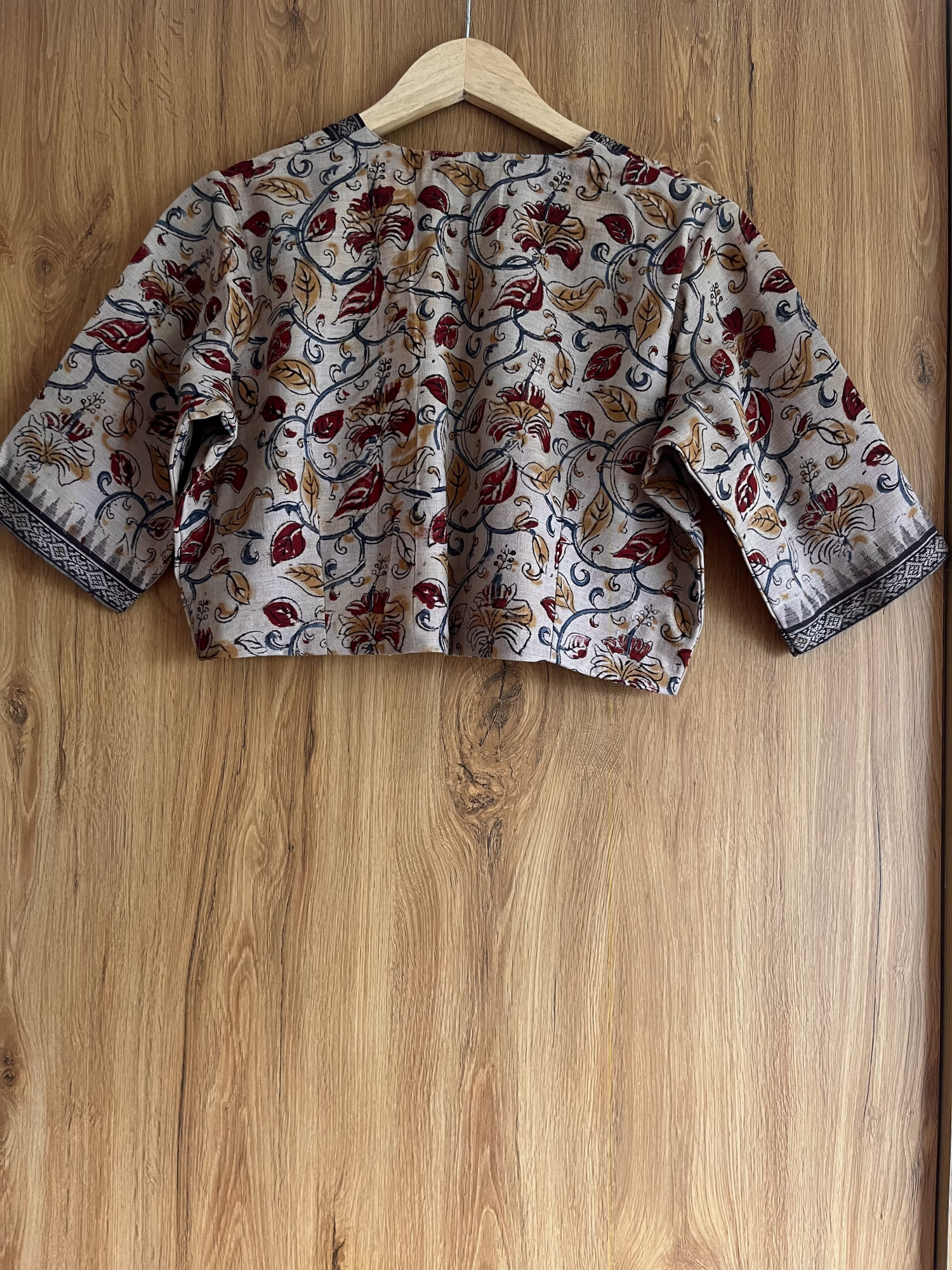 Kalamkari hand-spun cotton saree blouse