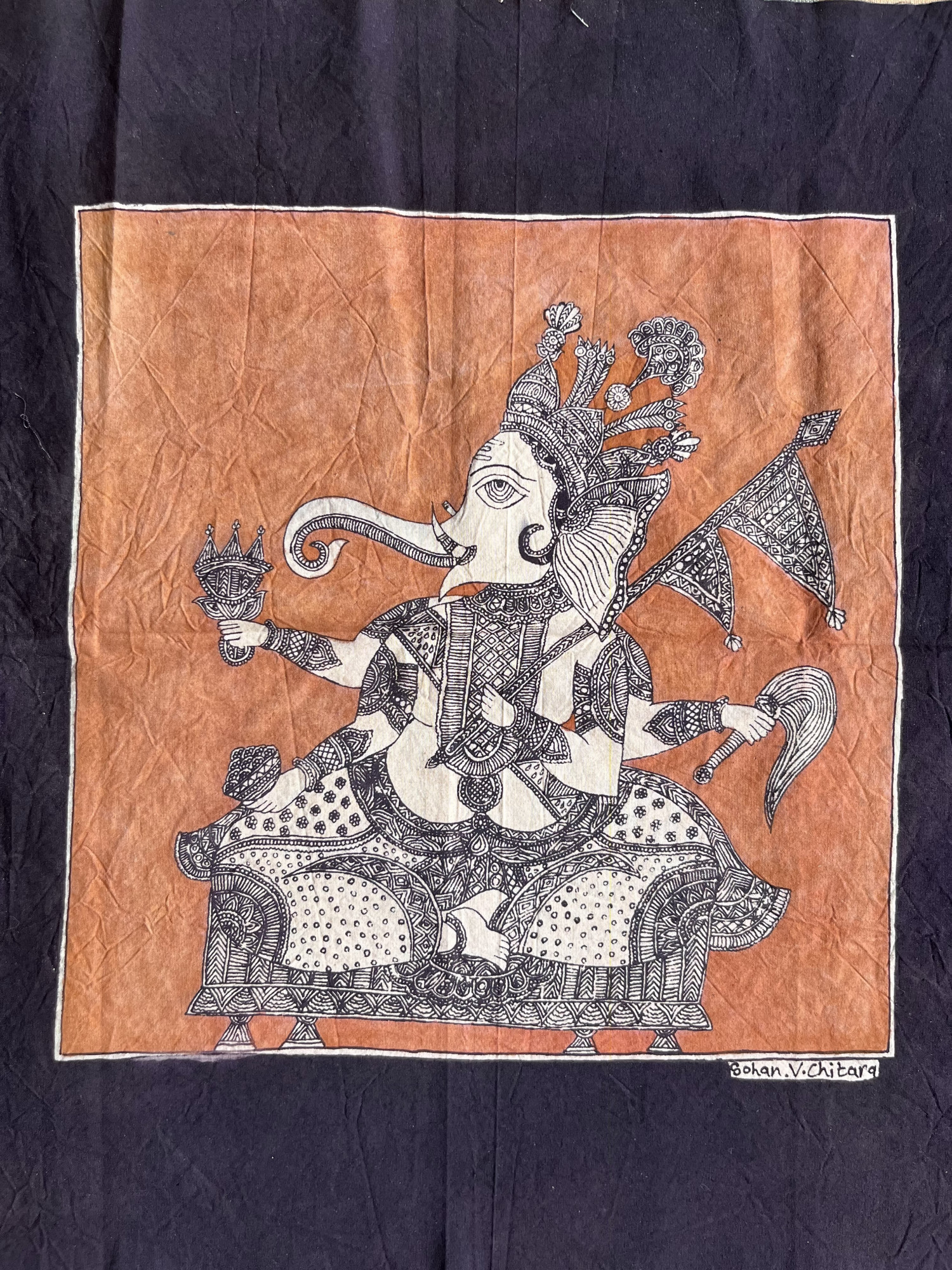 Mata-ni-Pachedi painting without frame Lord Ganesha