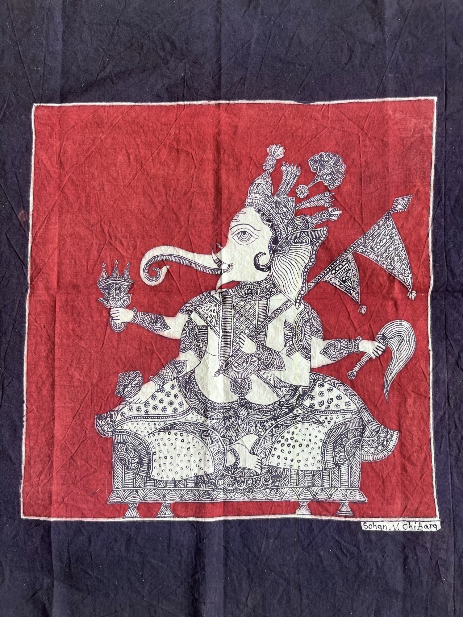 Mata-ni-Pachedi painting without frame Lord Ganesha