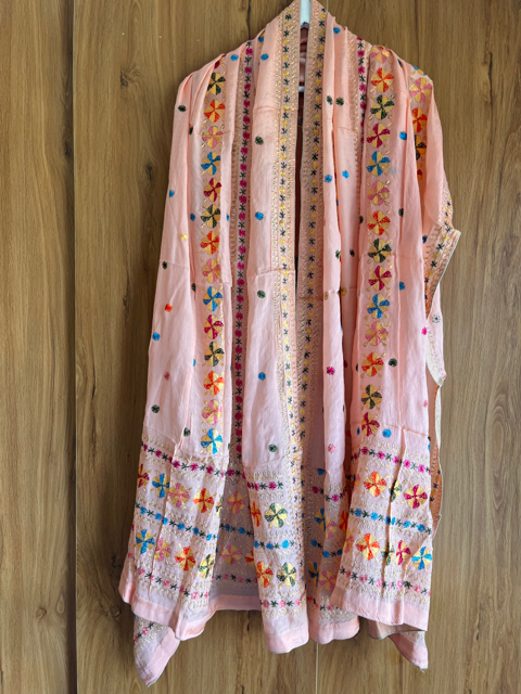 Phulkari hand embroidered chinon chiffon dupatta