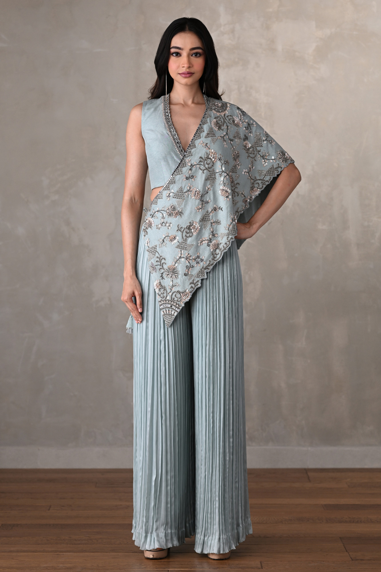 Sky Blue Embroidered Drape Set