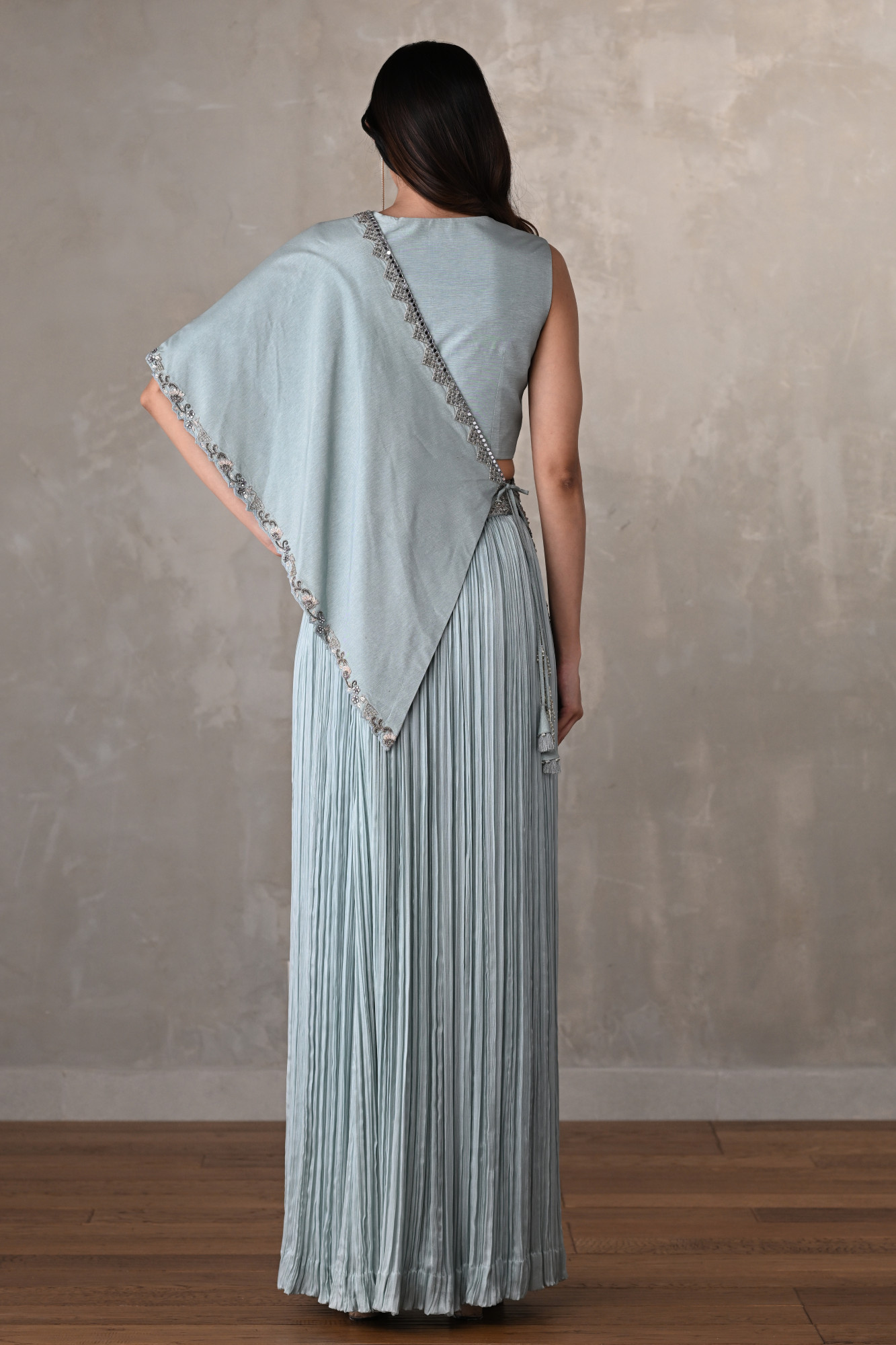 Sky Blue Embroidered Drape Set