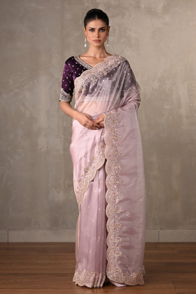Lavender Organza Saree With Cutdana & Moti Embellishments