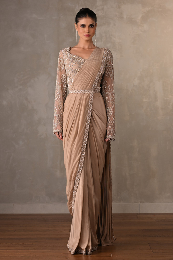 Tone-On-Tone Embroidered Drape Saree