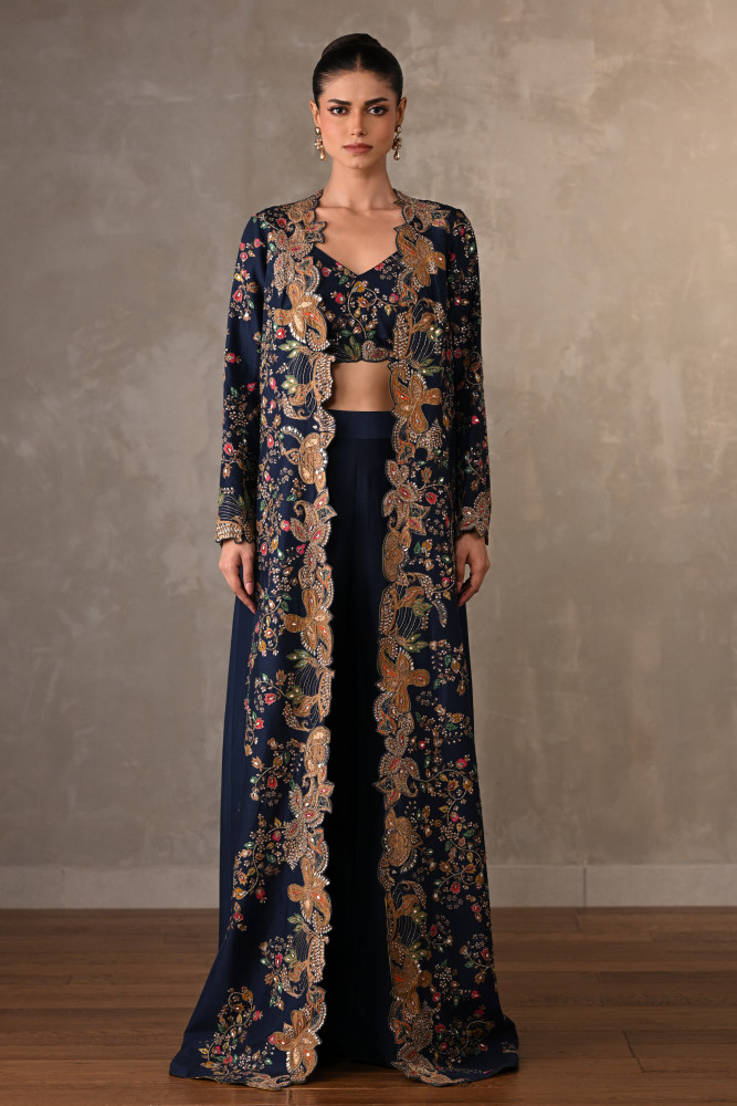 Opulent Navy Luxe Embellished Cape Set