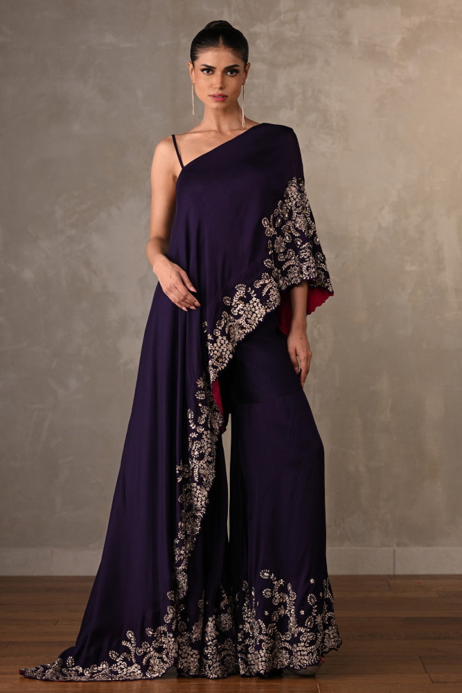 One Shoulder Gold Zari Embroidered Co-Ord Set