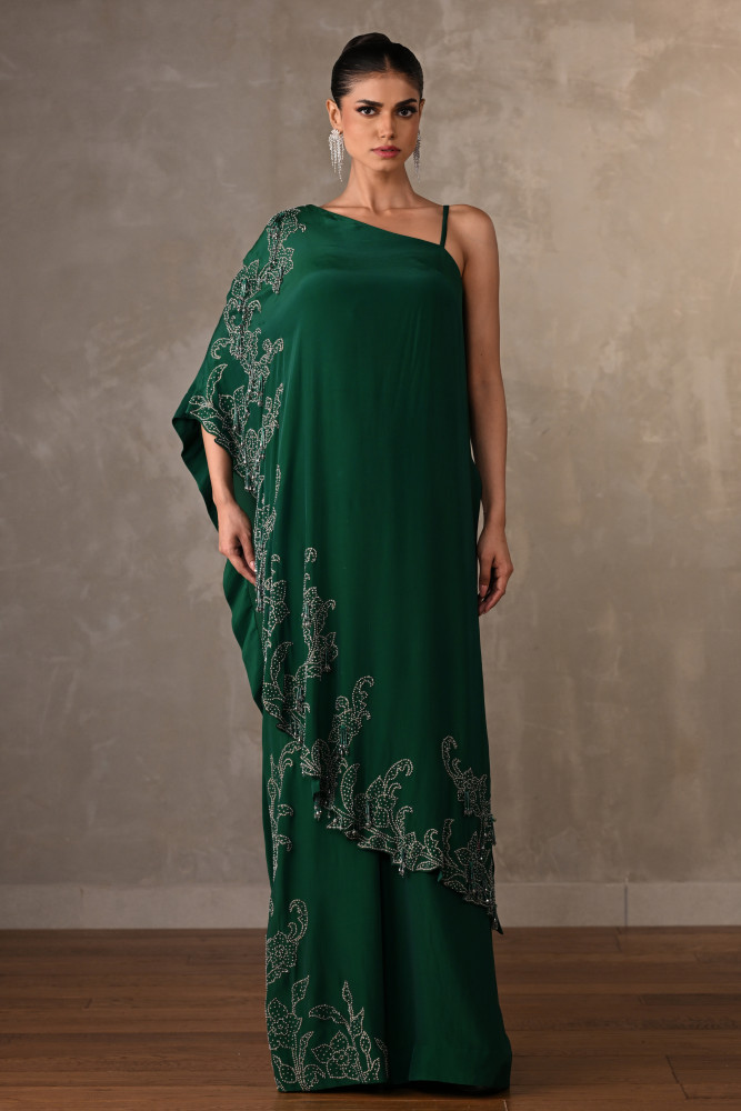 Noir One-Shoulder Crepe Kaftan Set