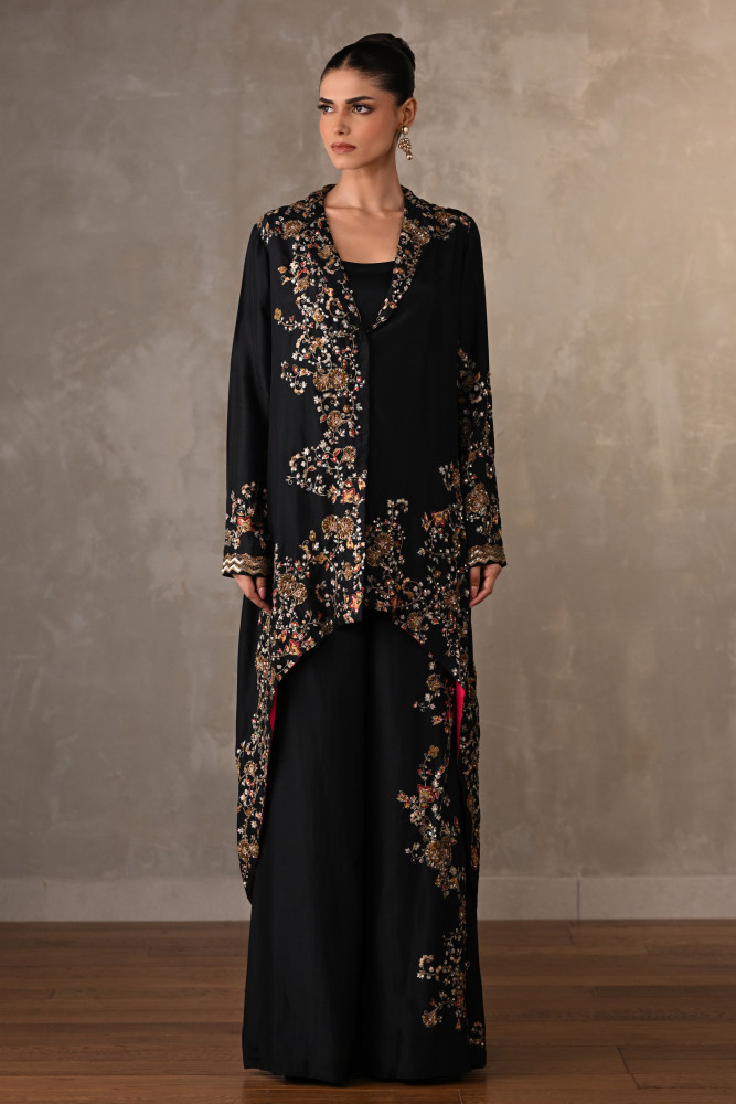 Black Embellished Silk Co-Ord Set