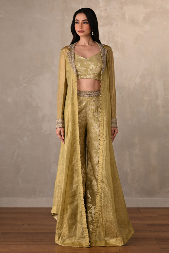 Pista Green Brocade Jacket Set