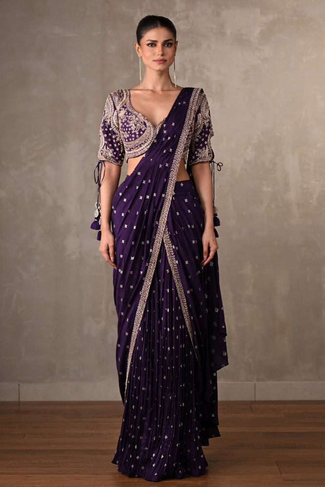Zariya Purple Embroidered Drape Saree