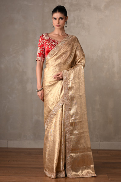 Regal Gold Banarasi Saree With Contrast Blouse
