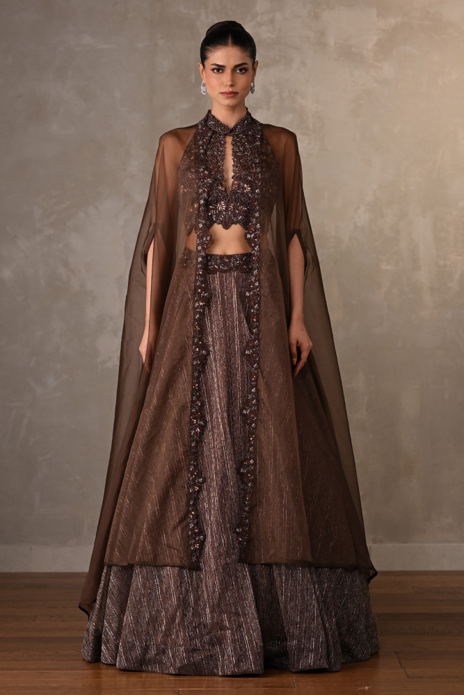 Mocha Sheer Embellished Lehenga Set