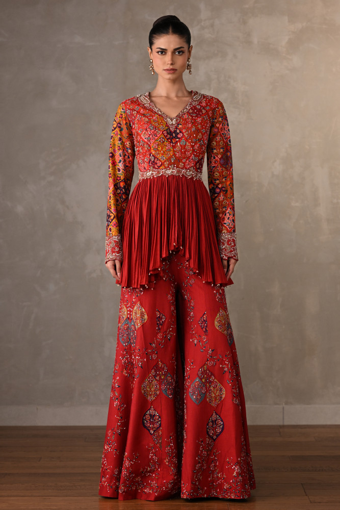 Royal Red Silk Embroidered Co-Ord Set