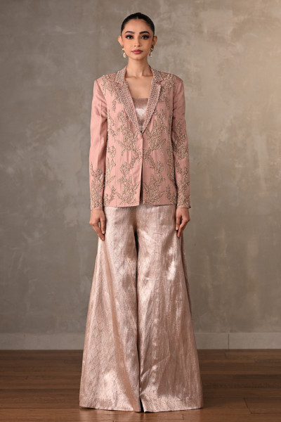 Pink Brocade Pant Suit Set