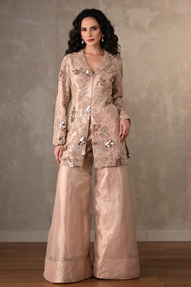 Metallic Blush Mirror Work Sharara Set