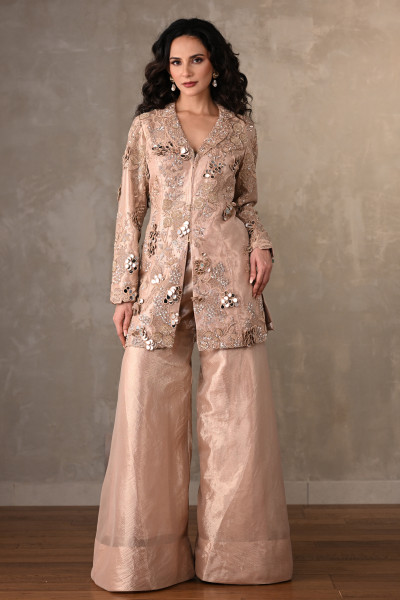 Metallic Blush Mirror Work Sharara Set