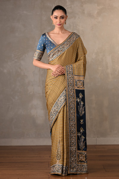 Golden Stripes Saree Set