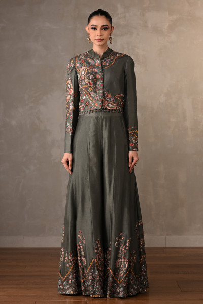 Silk Cropped Top Suit Co-ord