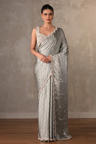 Moonlit Mist Satin Embellished Saree Set