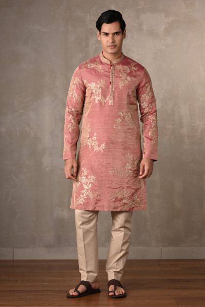 Dusty Pink Embroidered Tissue Kurta
