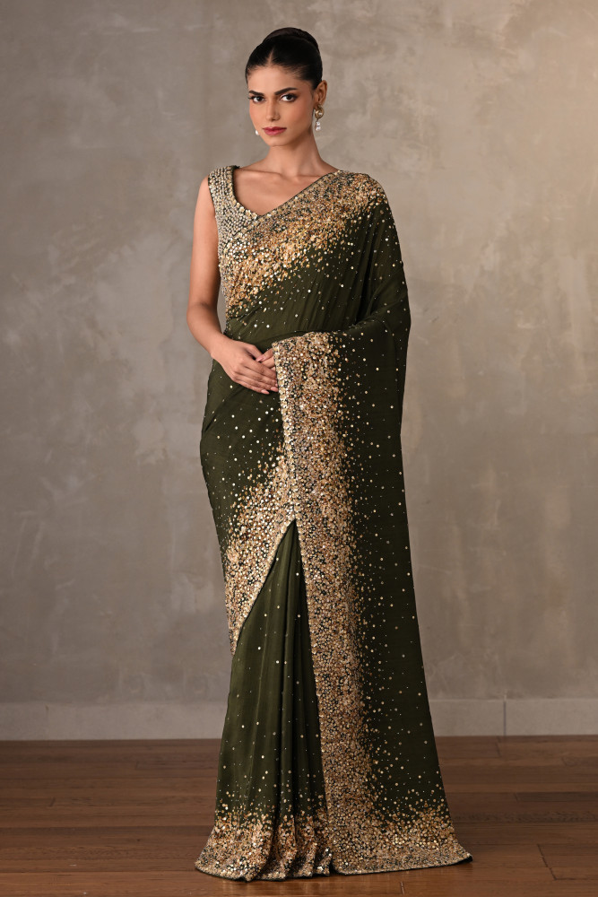 Mehndi Stardust Saree Set