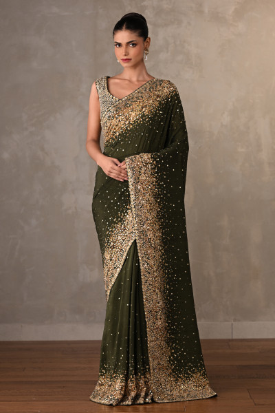 Mehndi Stardust Saree Set