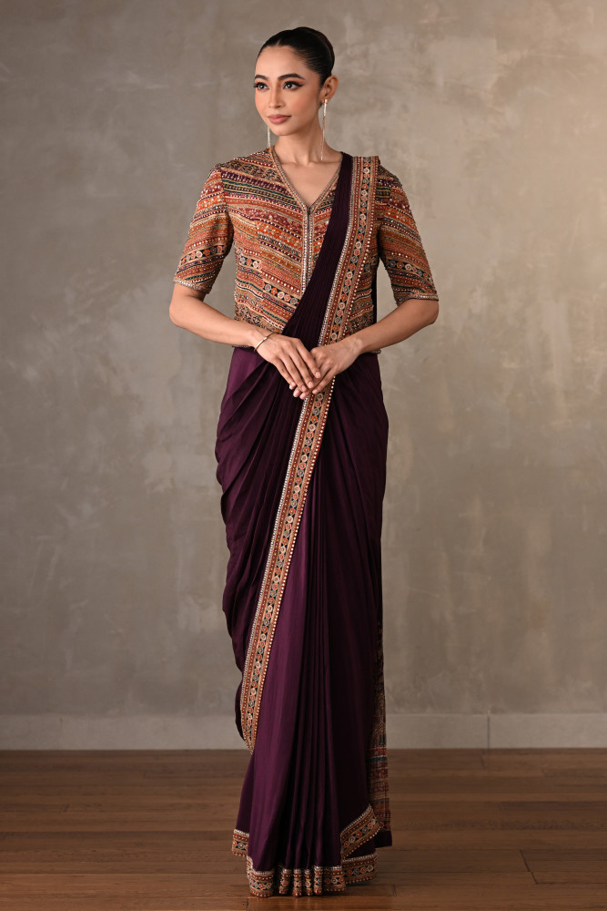 Opulent Border Embellished Drape Saree Set