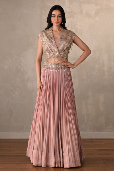 Blush Ember Pleated Crepe Lehenga Set