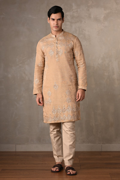 Beige Tissue Embroidered Kurta