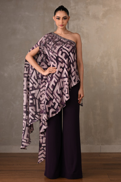 Geometric Print One-Shoulder Co-Ord Set