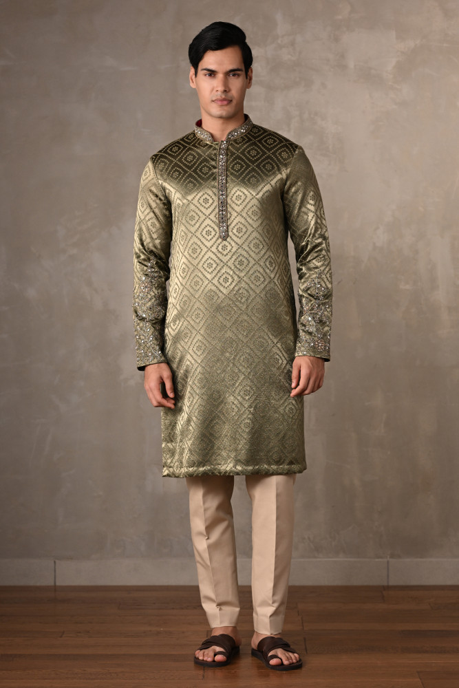 Sea Green Silk Jacquard Kurta