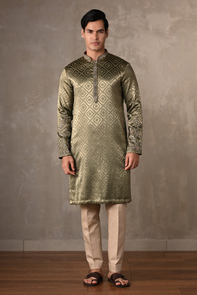 Sea Green Silk Jacquard Kurta