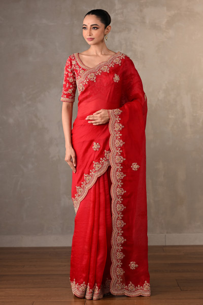 Radiant Ruby Organza Saree Set