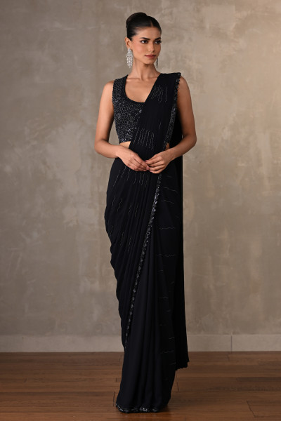 Noir Georgette Pre-Stitched Saree