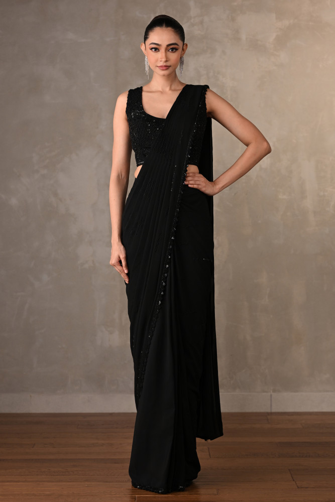 Noir Georgette Pre-Stitched Saree