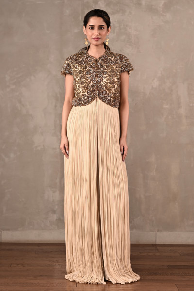 Off-White Embroidered Drape Gown Set