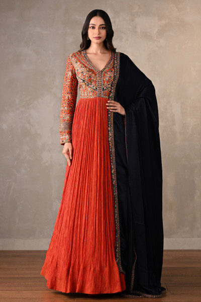 Orange & Navy Luxe Organza Anarkali