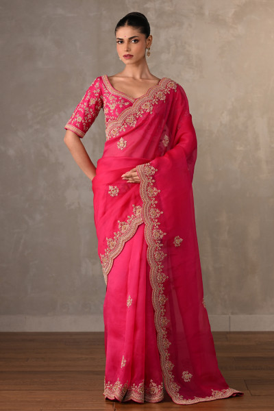 Radiant Ruby Organza Saree Set
