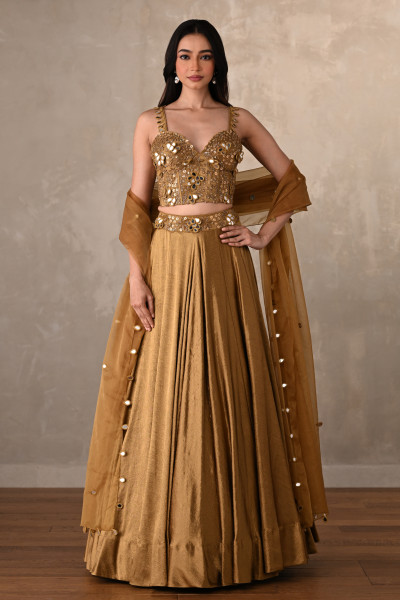 Mehndi Green Mirage Satin Crepe Lehenga Set
