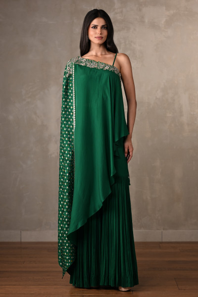 Bottle Green One-Shoulder Co-Ord Set