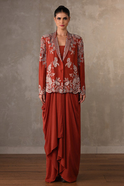 Rust Royale Embellished Drape Ensemble