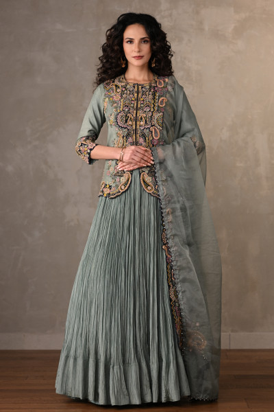 Blue Rouge Crushed Organza Lehenga Set