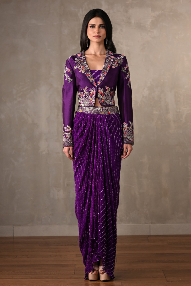 Royal Amethyst Draped Silk Ensemble