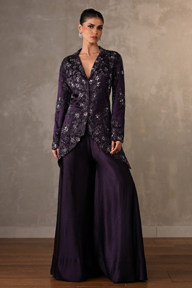 Embroidered Jacket-Sharara Satin Set