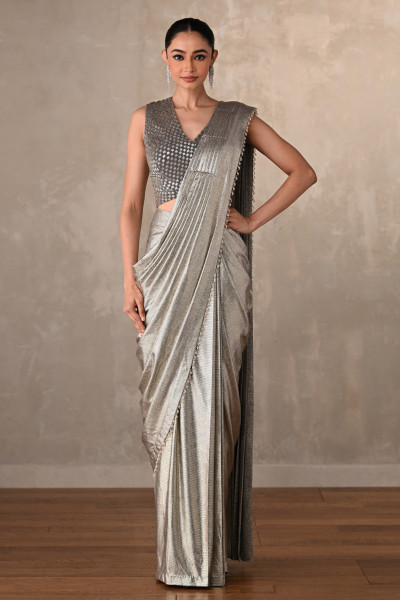 Celestia Silver Lycra Drape Saree
