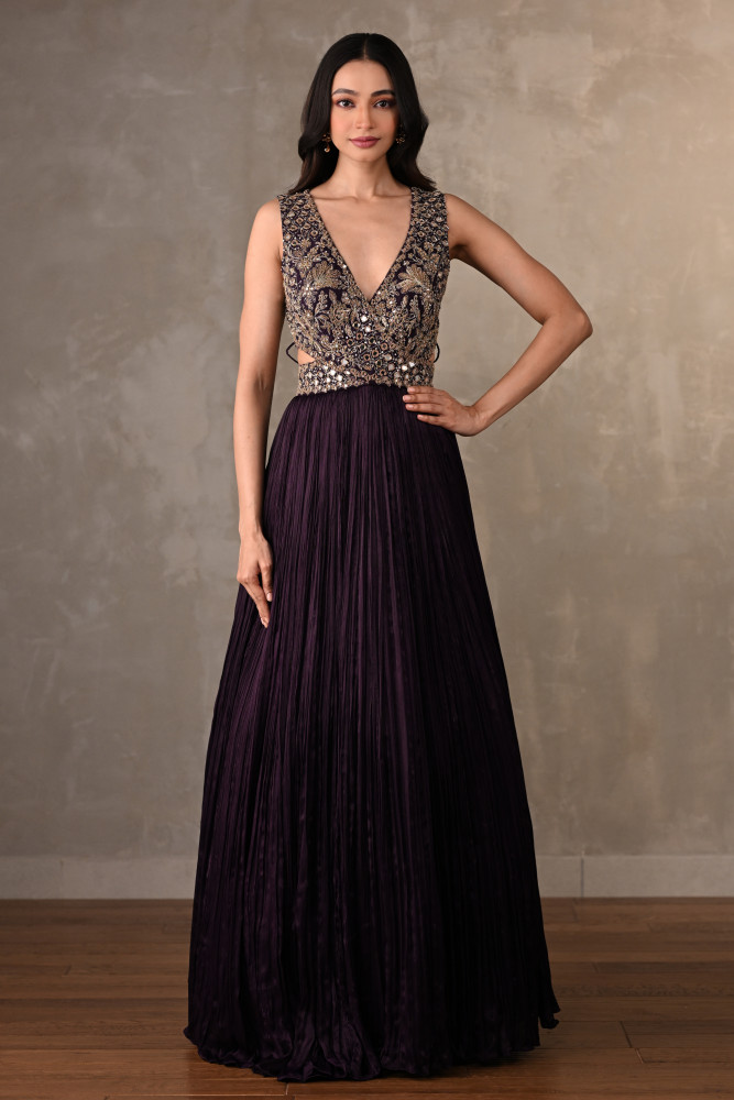 Moss Mirror Embroidered Pleated Gown