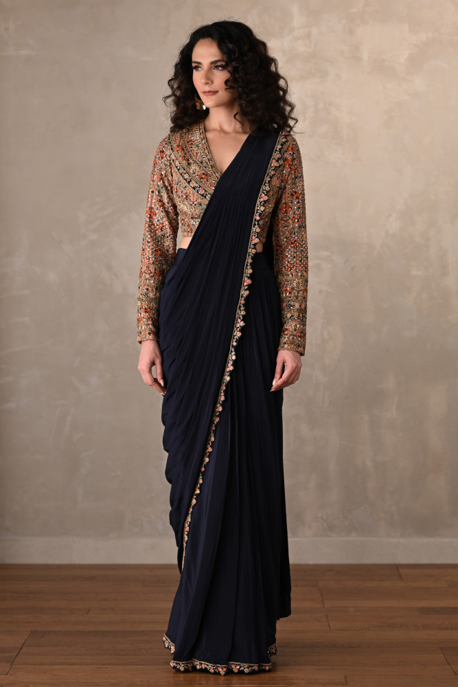 Midnight Enchant Crepe Drape Saree