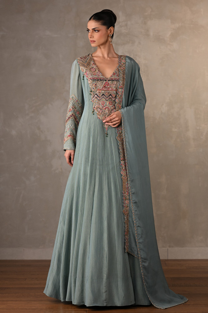 Sky Blue Luxe Embroidered Organza Anarkali