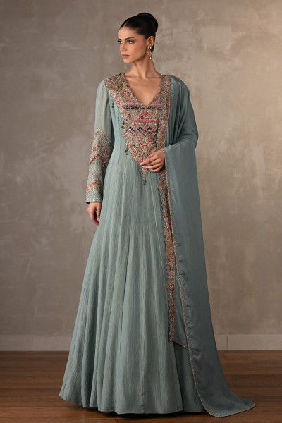 Sky Blue Luxe Embroidered Organza Anarkali